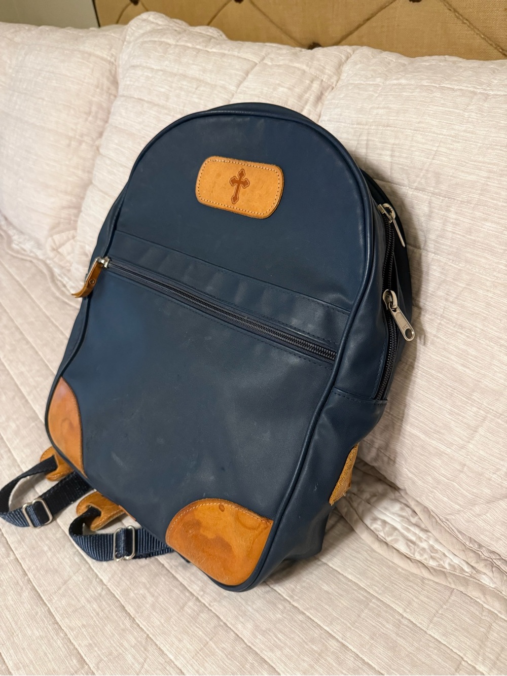 Jon Hart Backpack - Navy with leather accents